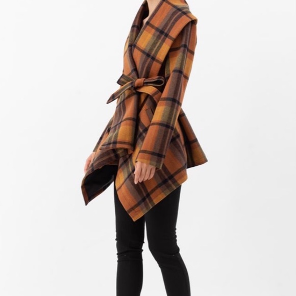 Chicwish Plaid Rabato Coat in Caramel XS NWOT - Picture 3 of 5